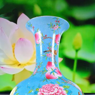 Bình Sứ Men Xanh hoạ tiết Chim Trĩ - Đào Trường Thọ - sản phẩm cao cấp - hàng thủ công